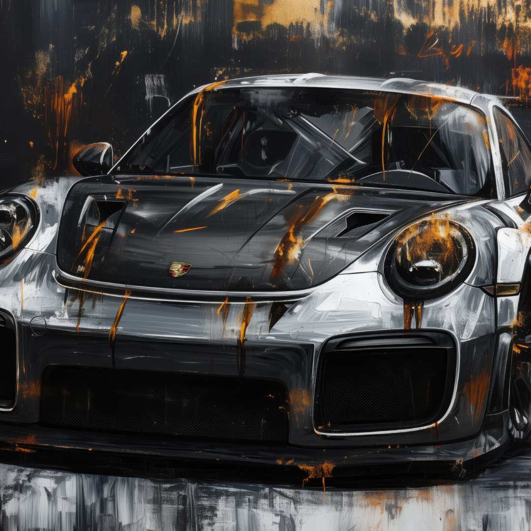 stampa su tela dettaglio ravvicinato porsche 911 gt3 rs oro nera argento