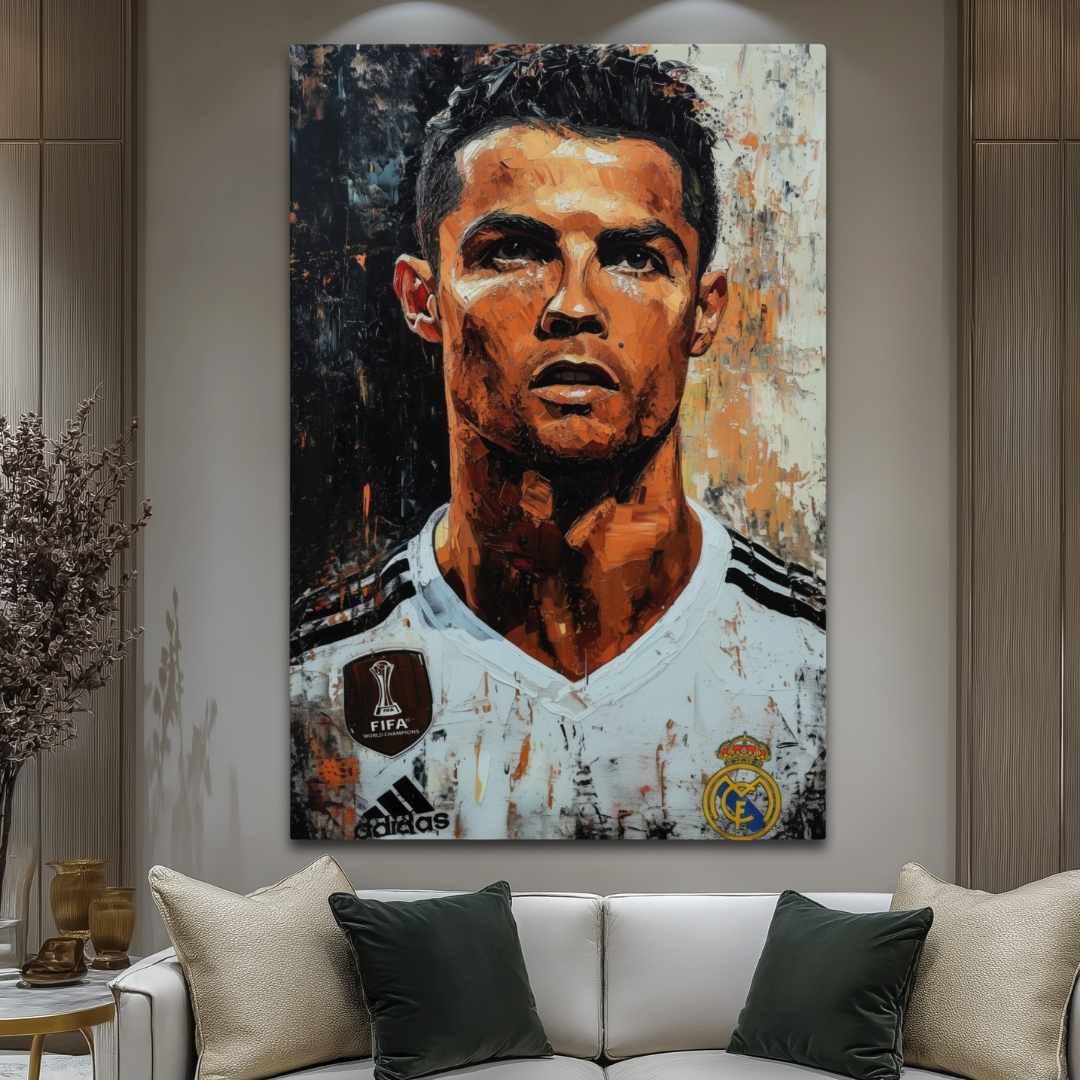 Stampa su tela moderna di Cristiano ronaldo CR7 real madrid calciatore, appesa in soggiorno