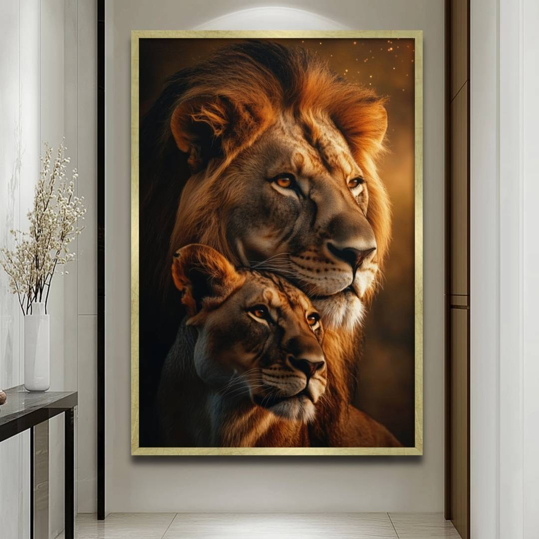 anticamera appeso quadro moderno leoni coppia marito moglie leone leonessa