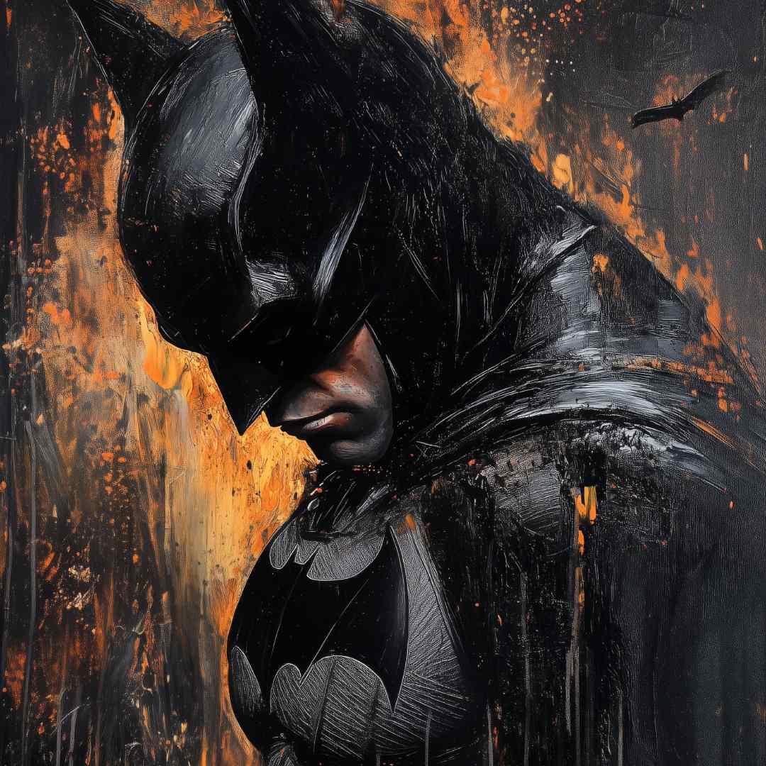 dettaglio ravvicinato stampa su tela batman moderno nero oro