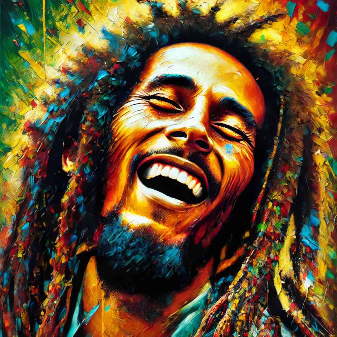 stampa su tela moderna bob marley colorato gioioso, ravvicinato