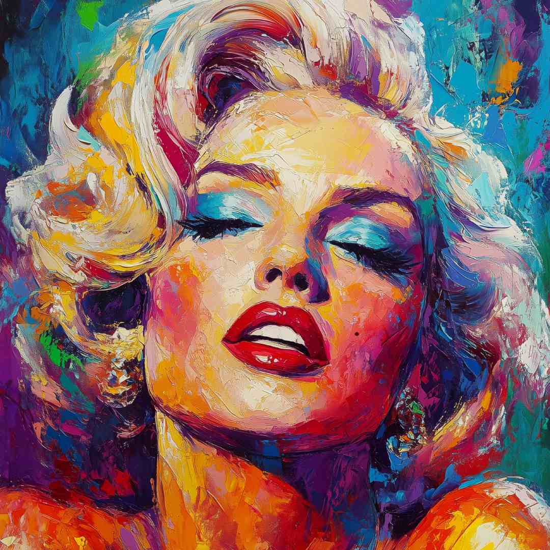 dettaglio ravvicinato stampa su tela ritratto marilyn monroe colorato moderno