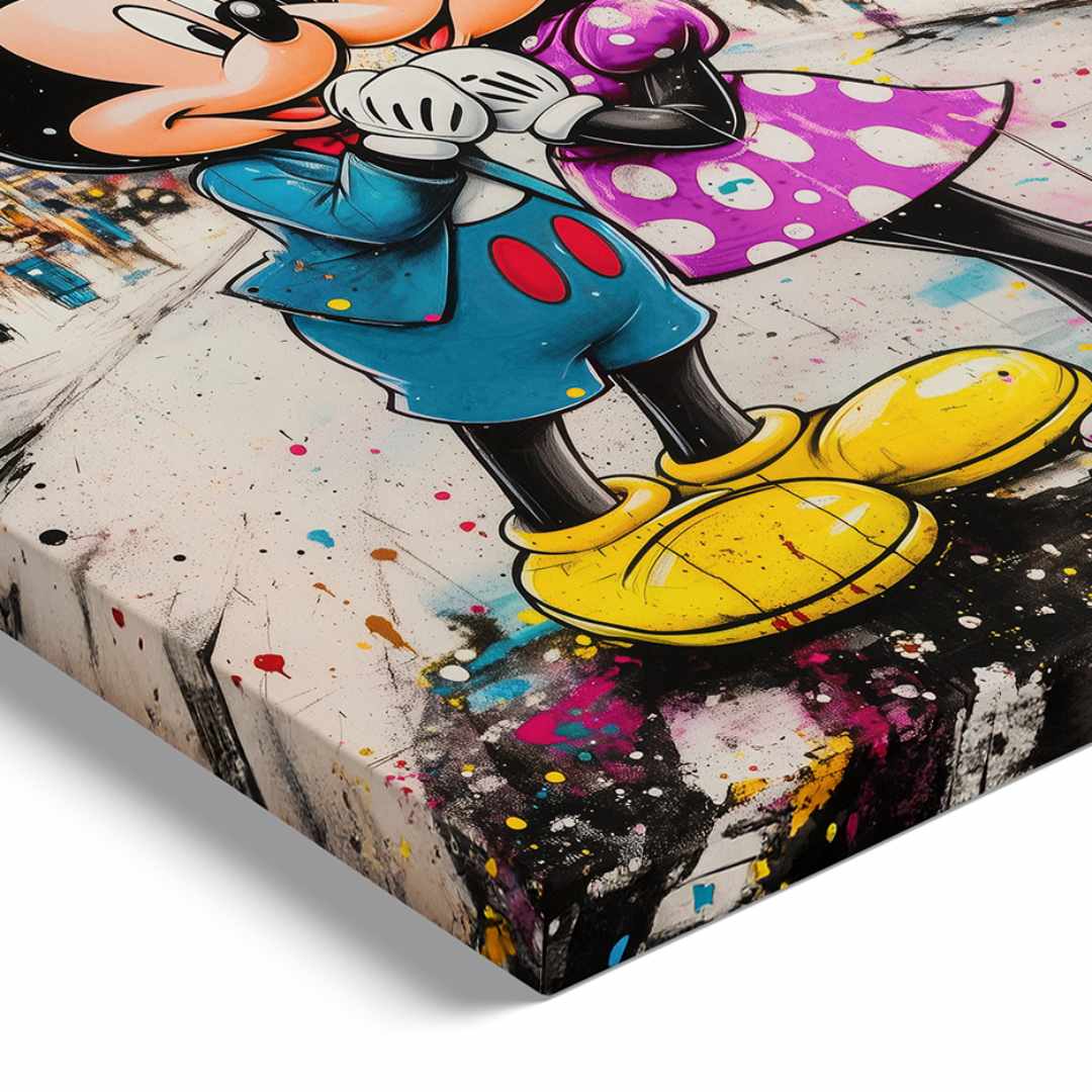 dettaglio telaio quadro topolino minnie bacio a new york colorato