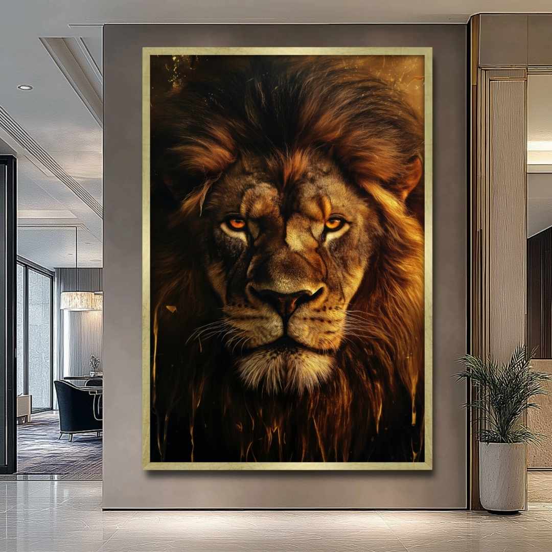 hall appeso quadro moderno leone primo piano colori eleganti lussuosi