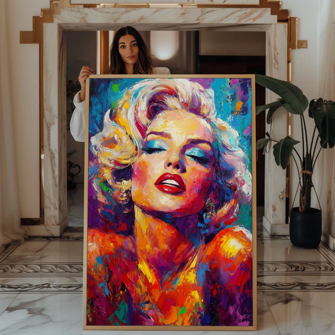 modella mostra stampa su tela ritratto marilyn monroe colorato moderno