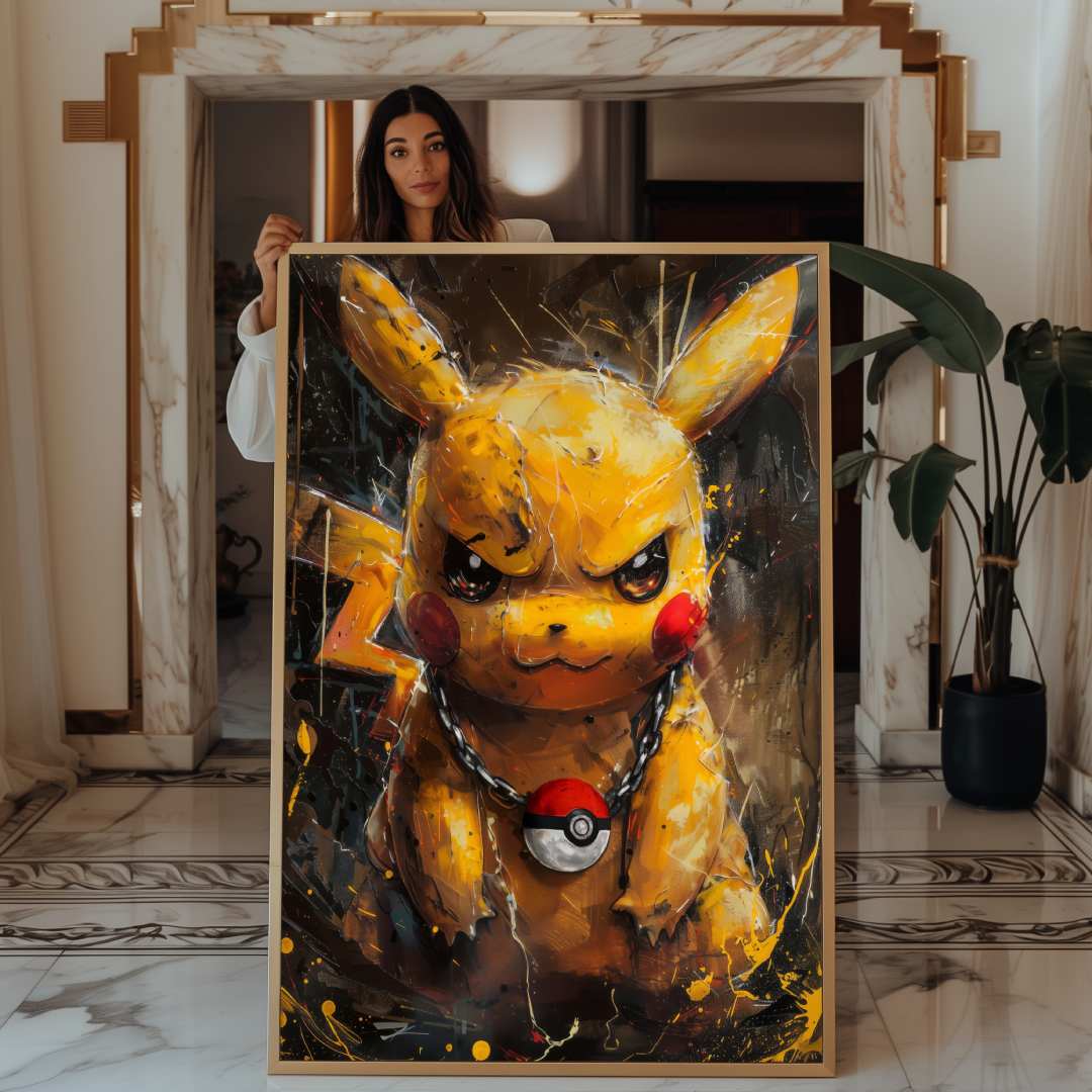 stampa su tela moderna pikachu pokemon pop art mostrata da una ragazza