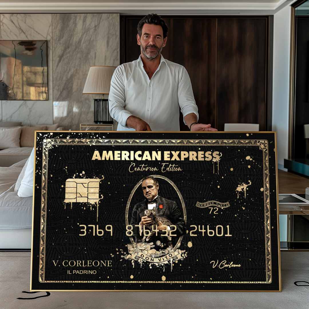 Stampa su tela moderna di un amex con all'interno il padrino, mostrata da un modello