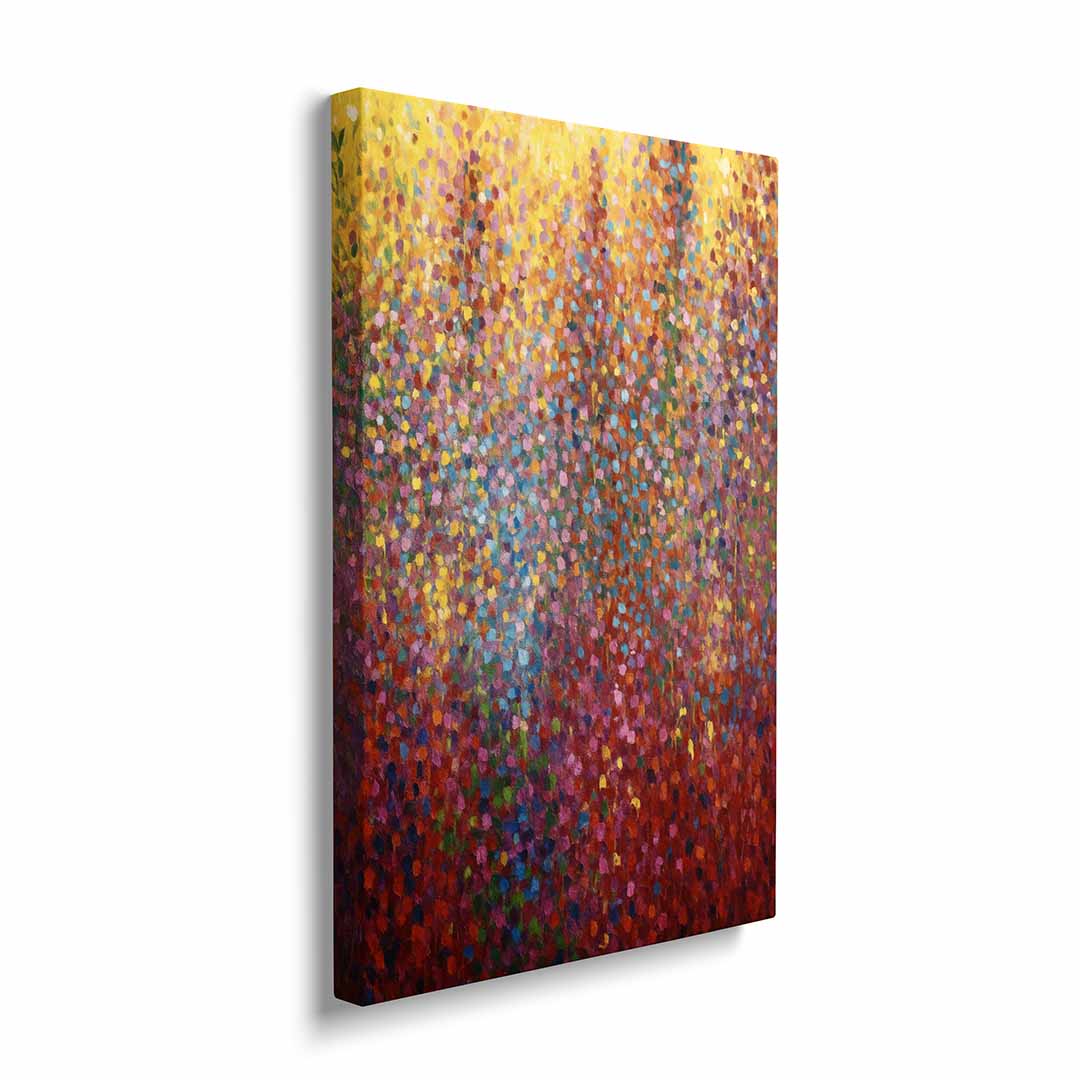 quadro moderno appeso pioggia di colori rosso giallo azzurro rosa telaio