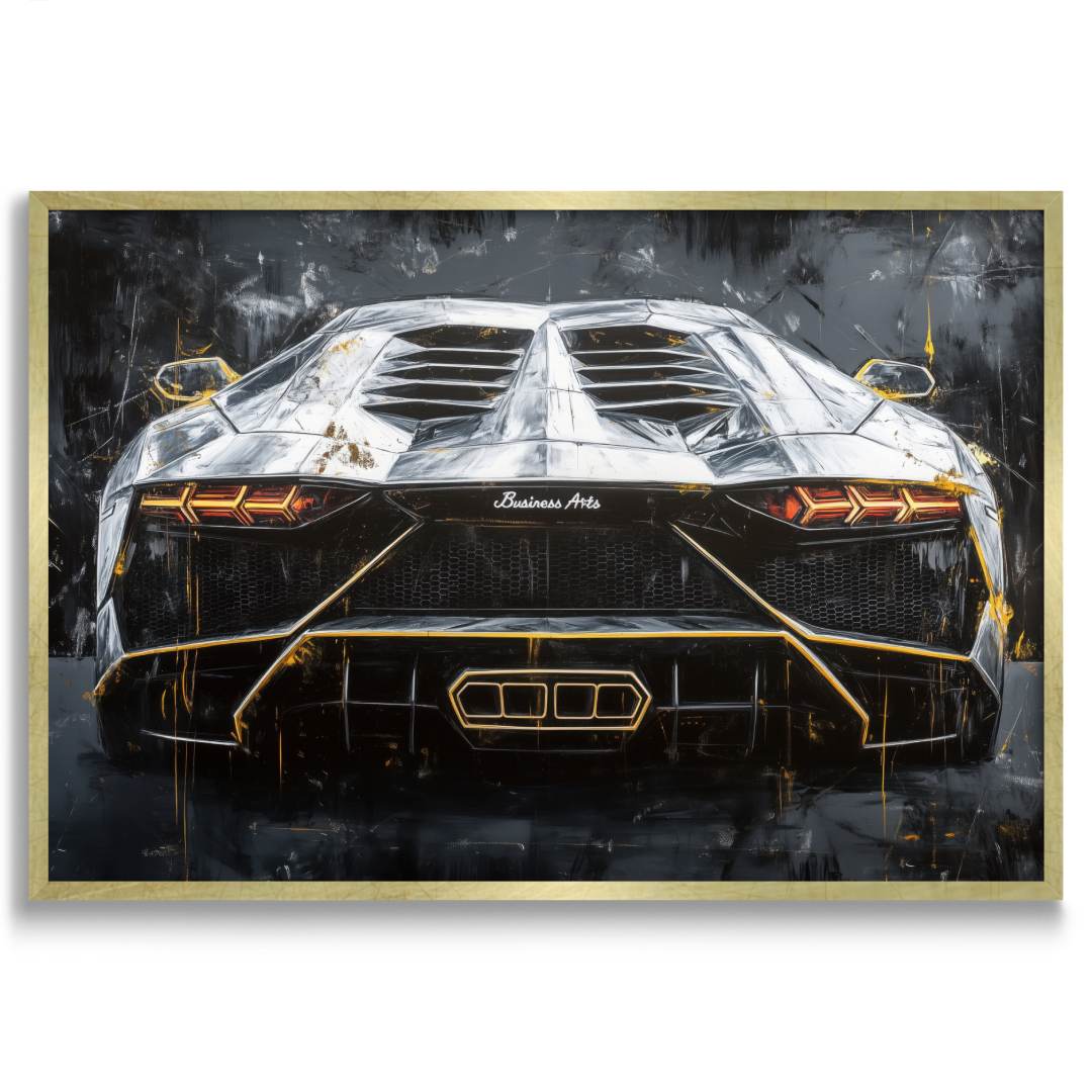 quadro moderno lamborghini aventador oro nero argento cornice oro sfondo bianco