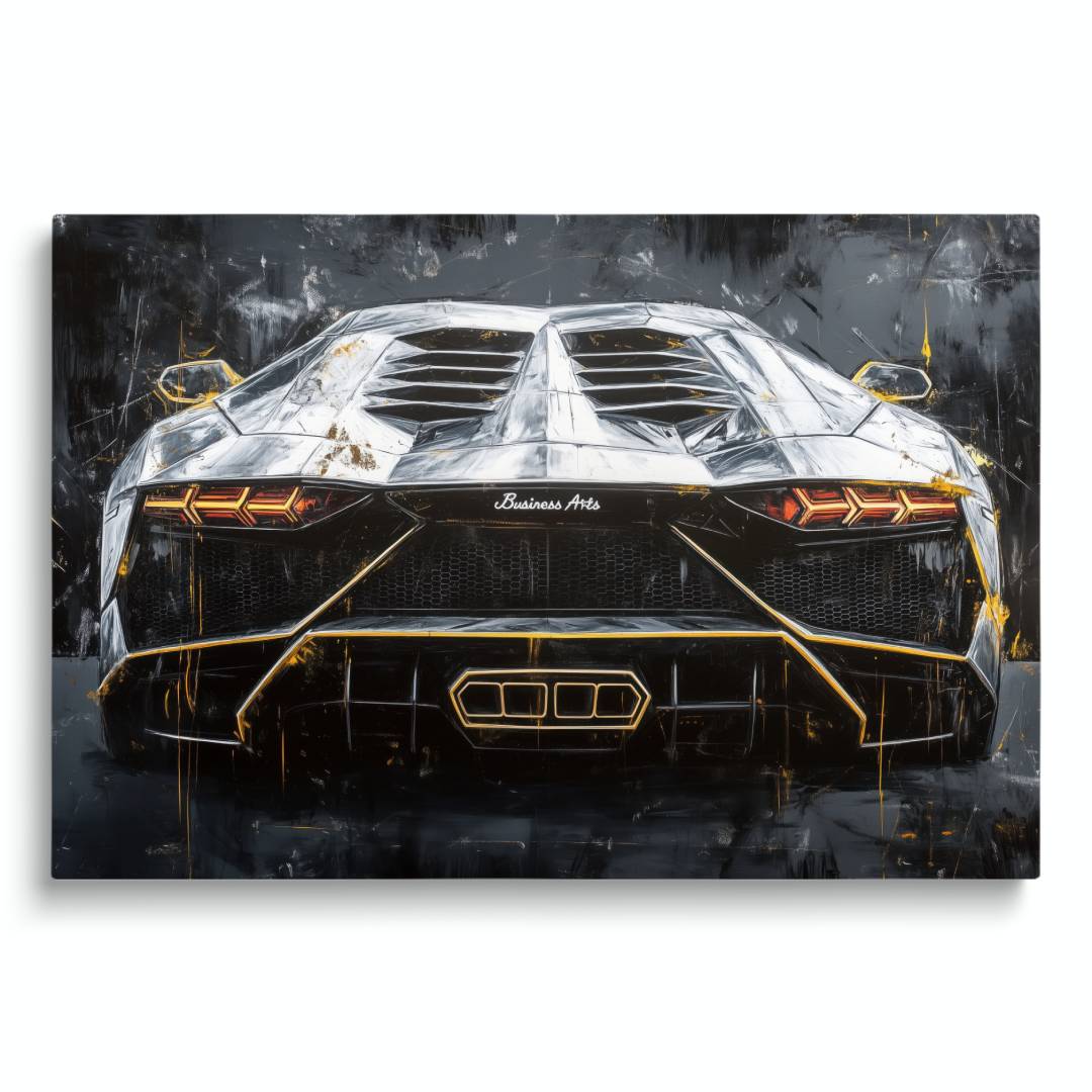 quadro moderno lamborghini aventador oro nero argento sfondo bianco