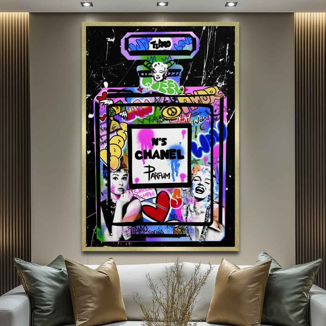 soggiorno appeso quadro moderno chanel n5 pop art graffiti marilyn monroe audrey hepburn 