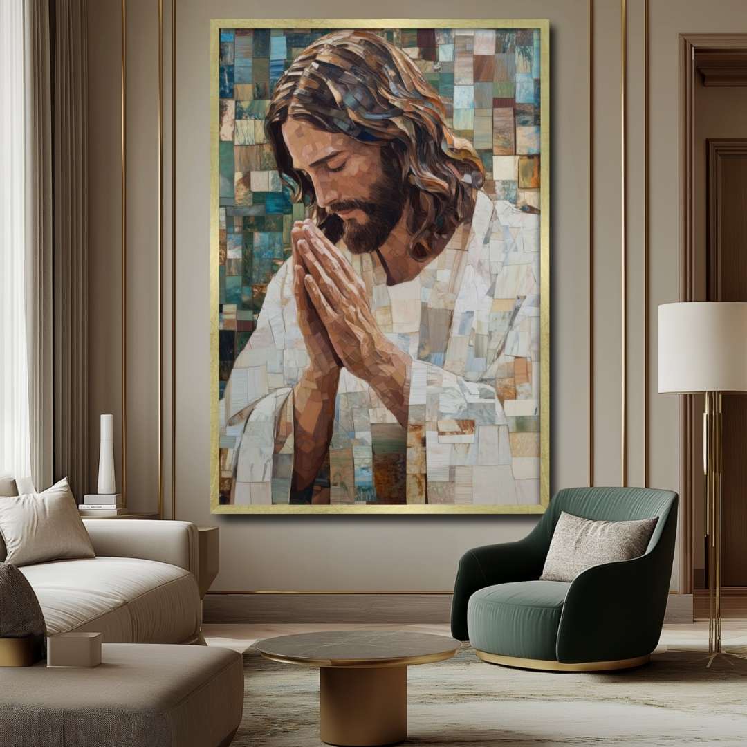 salotto appeso quadro moderno gesu cristiano preghiera
