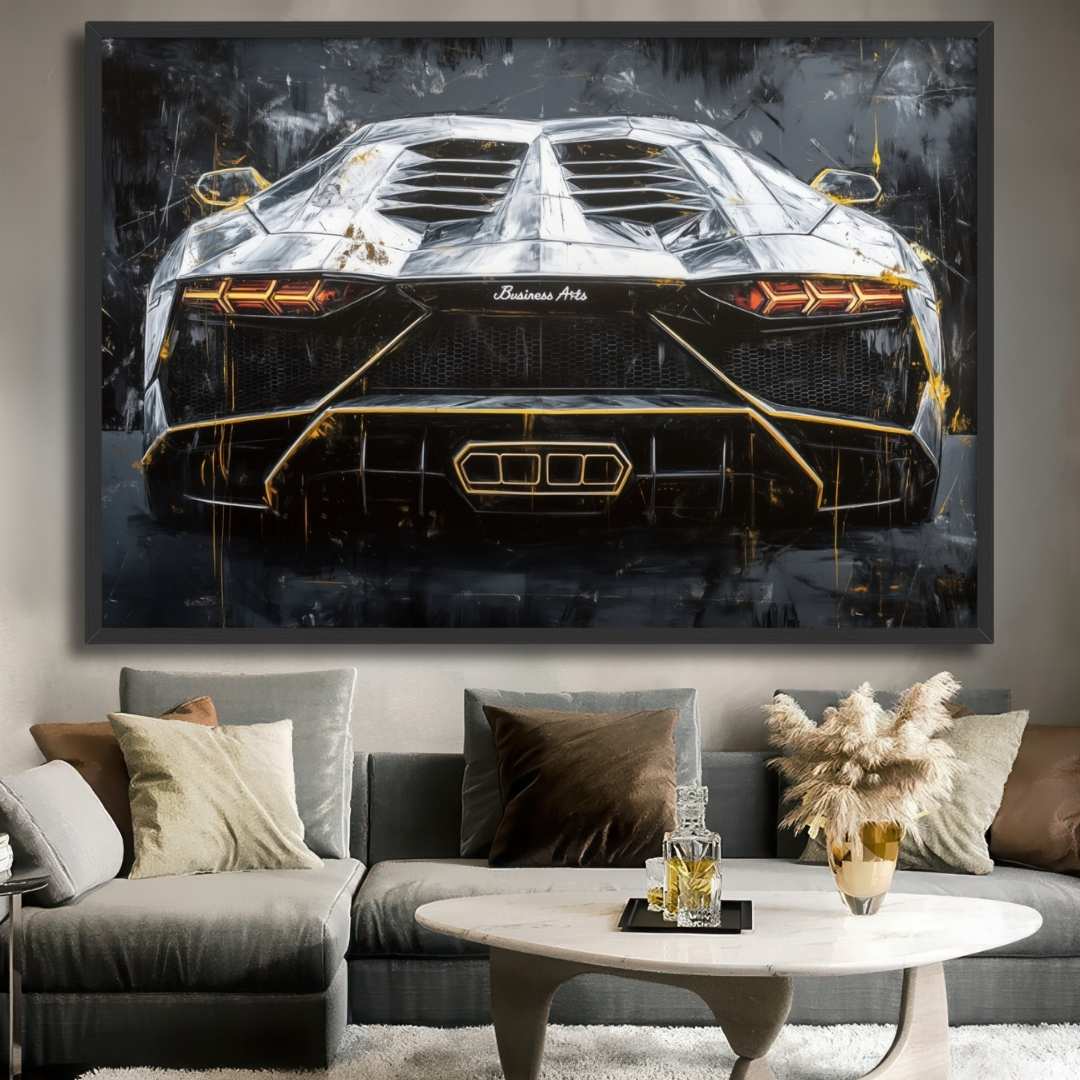 soggiorno appeso quadro moderno lamborghini aventador oro nera argento lusso