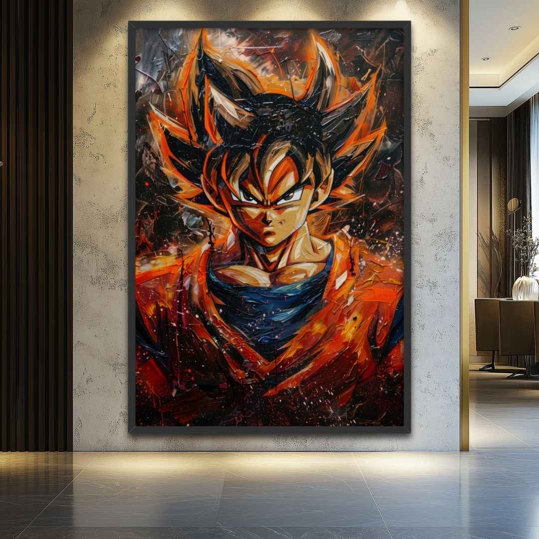 stampa su tela moderna con goku dragon ball dipinto cona aria di sfida, appeso in soggiorno hall