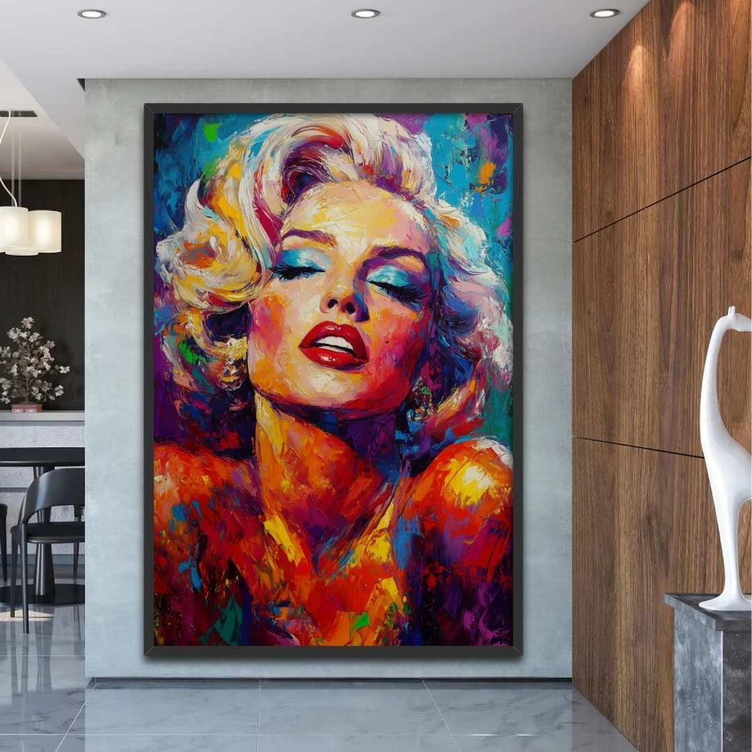 stampa su tela ritratto marilyn monroe colorato moderno, appesa in soggiorno