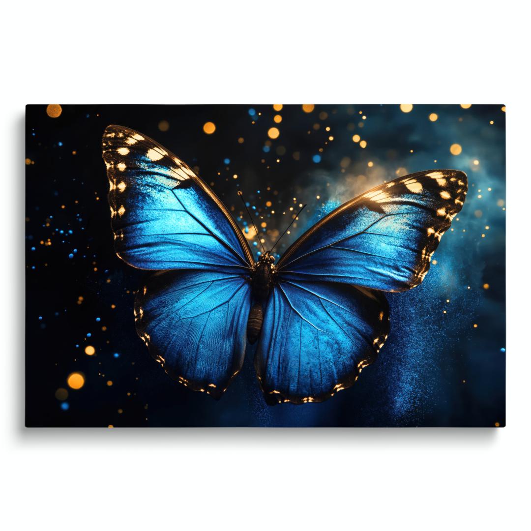 quadro moderno farfalla  oro blu sfondo bianco