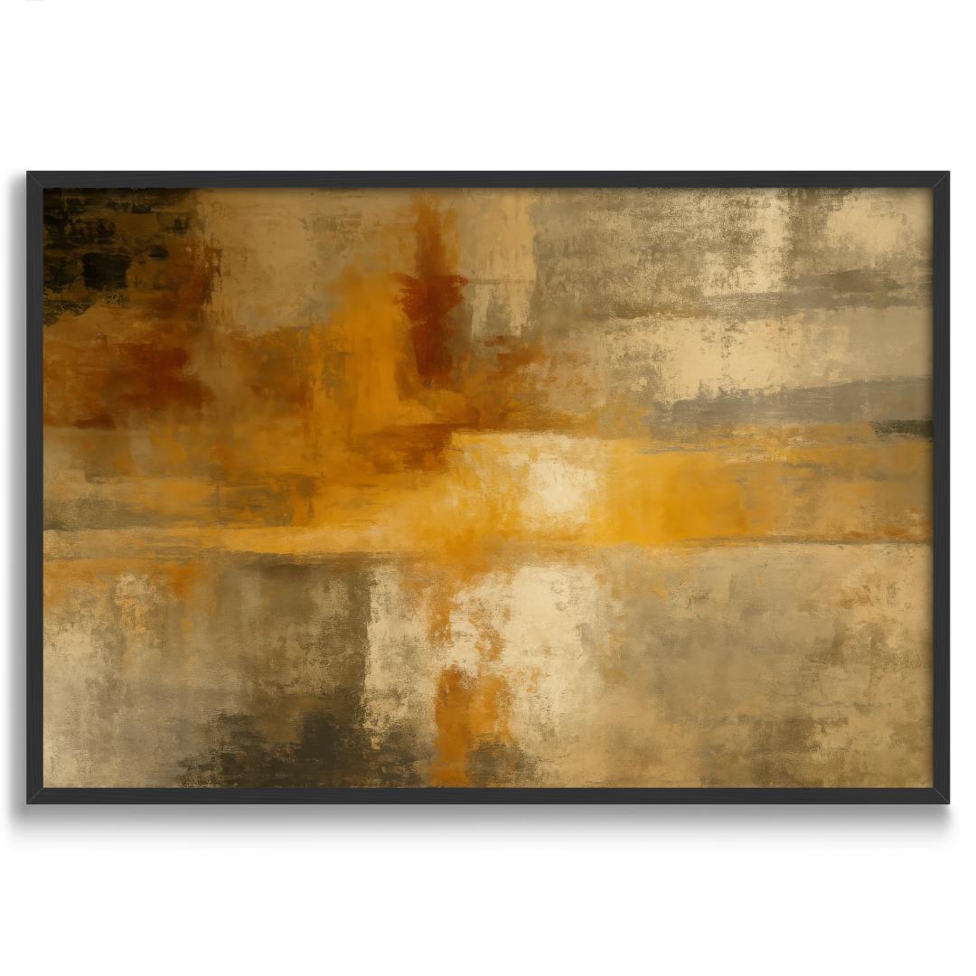 quadro moderno astratto giallo arancio beige riflessi cornice nera