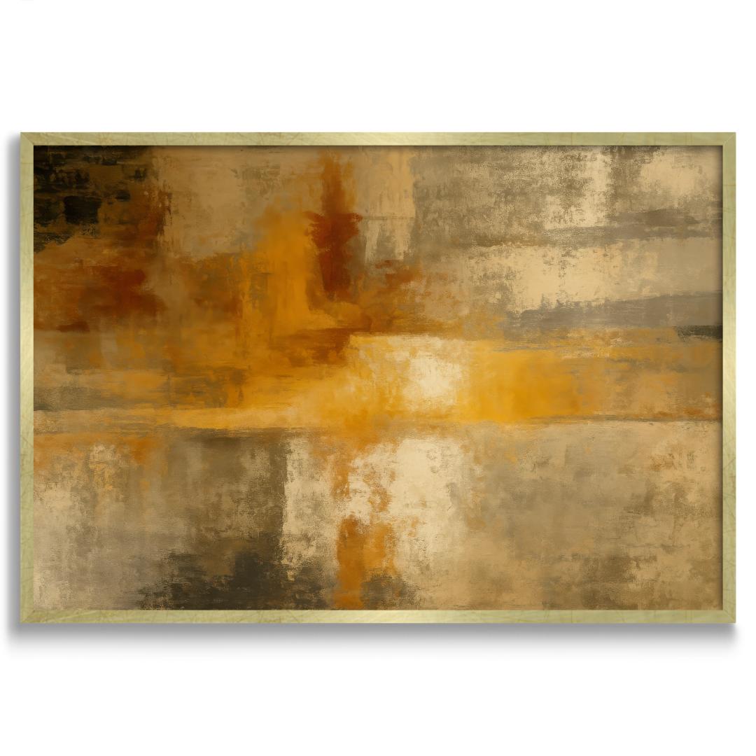 quadro moderno astratto giallo arancio beige riflessi cornice oro