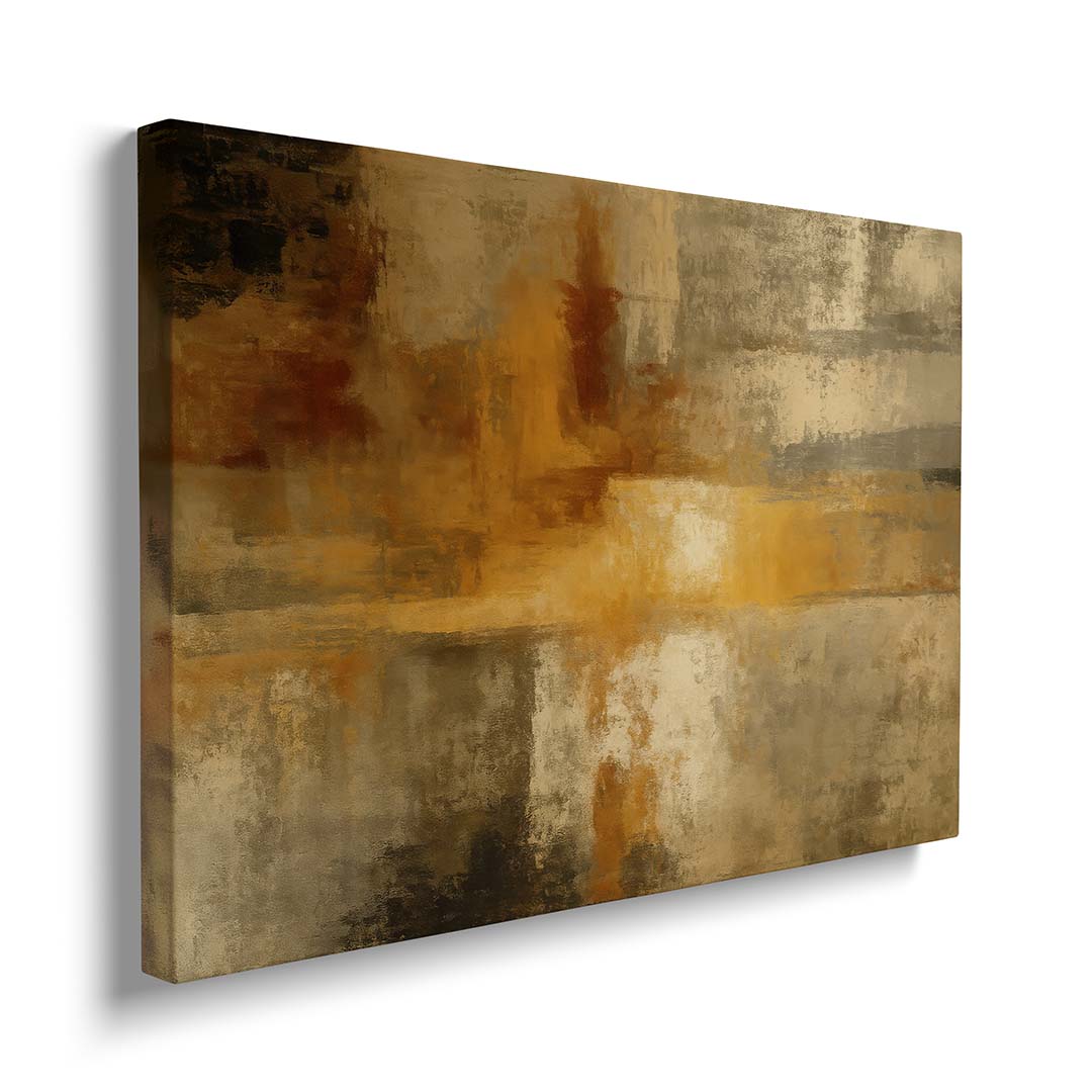 quadro moderno astratto giallo arancio beige riflessi dettaglio telaio