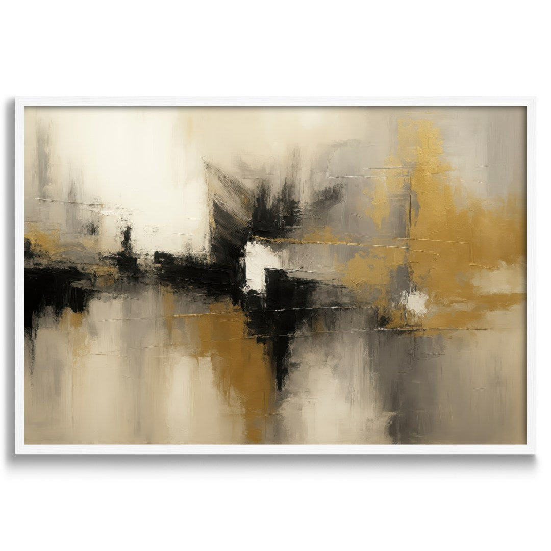 quadro moderno astratto oro nero beige riflessi appeso cornice bianca
