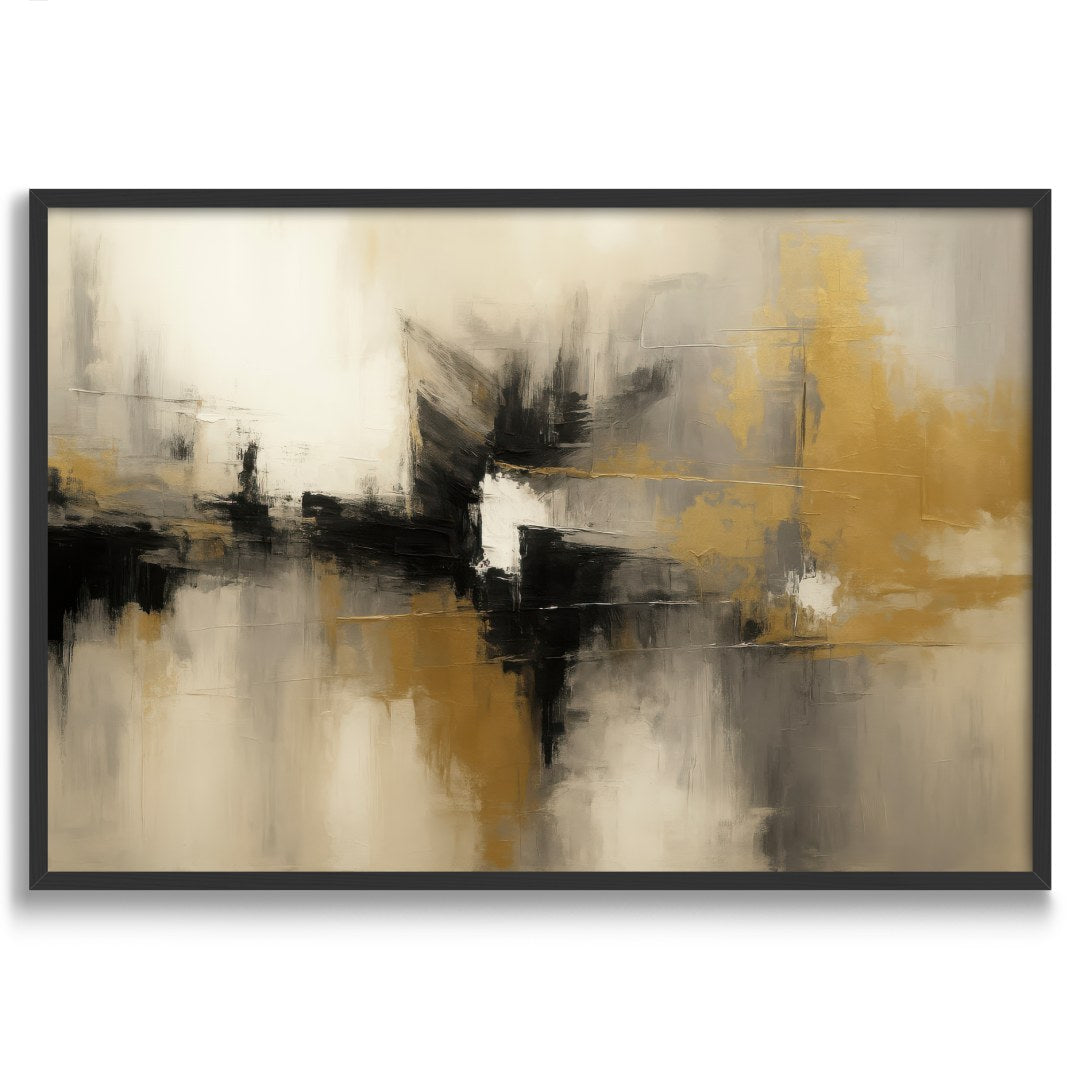 quadro moderno astratto oro nero beige riflessi appeso cornice nera