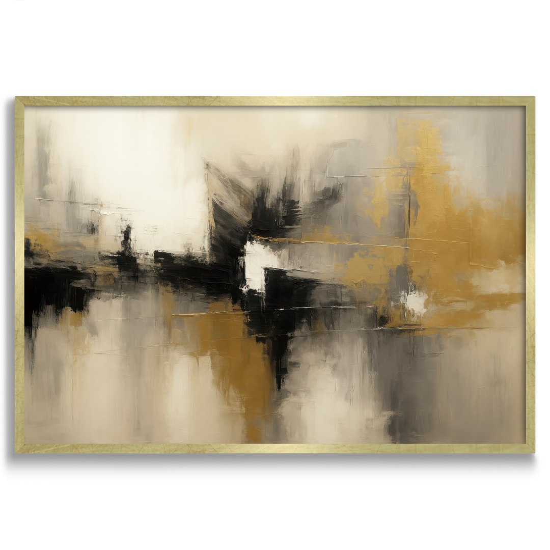 quadro moderno astratto oro nero beige riflessi appeso cornice oro