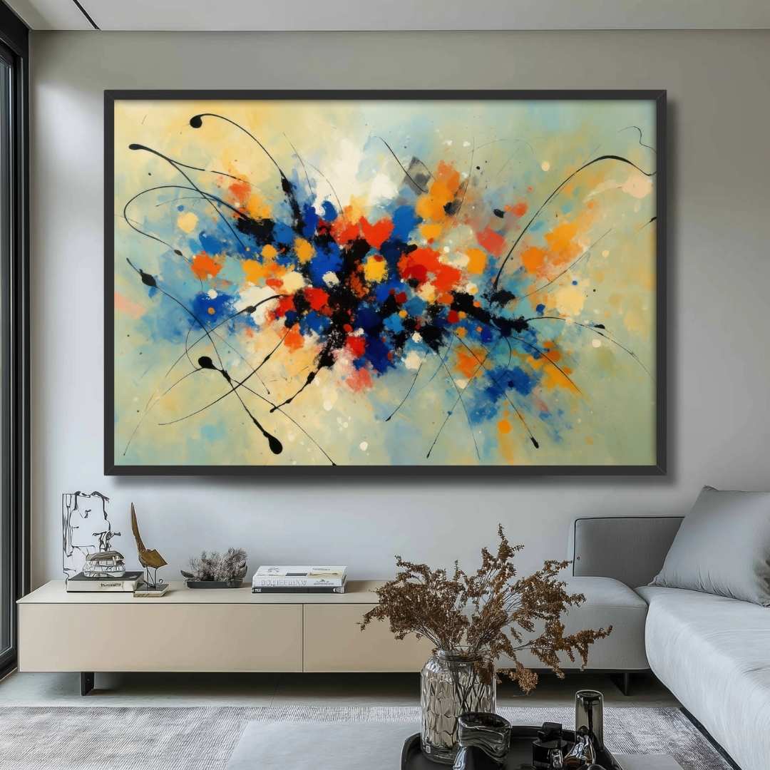 quadro moderno astratto  esplosione di colori armoniosa appesa soggiorno