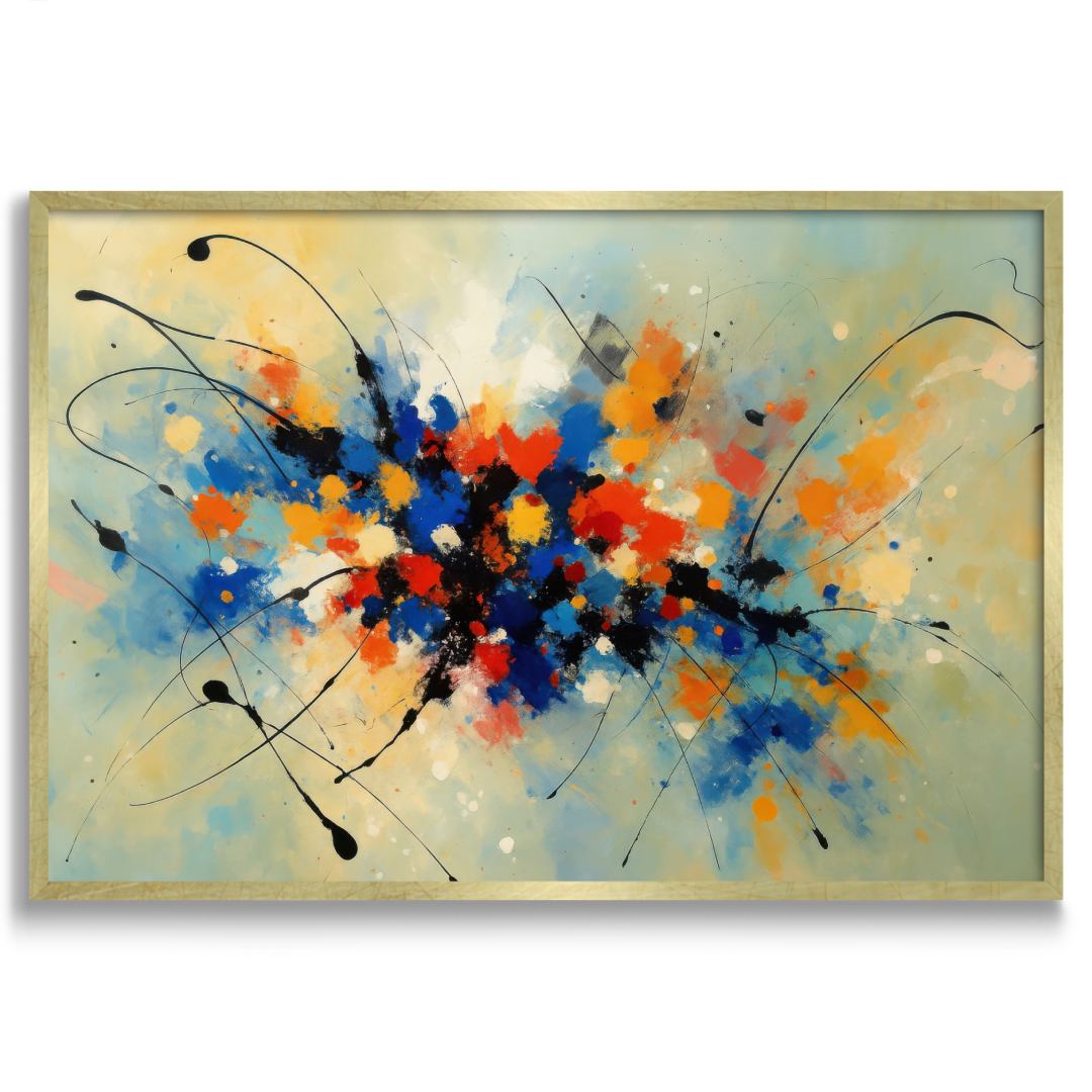  quadro moderno astratto  esplosione di colori armoniosa cornice oro