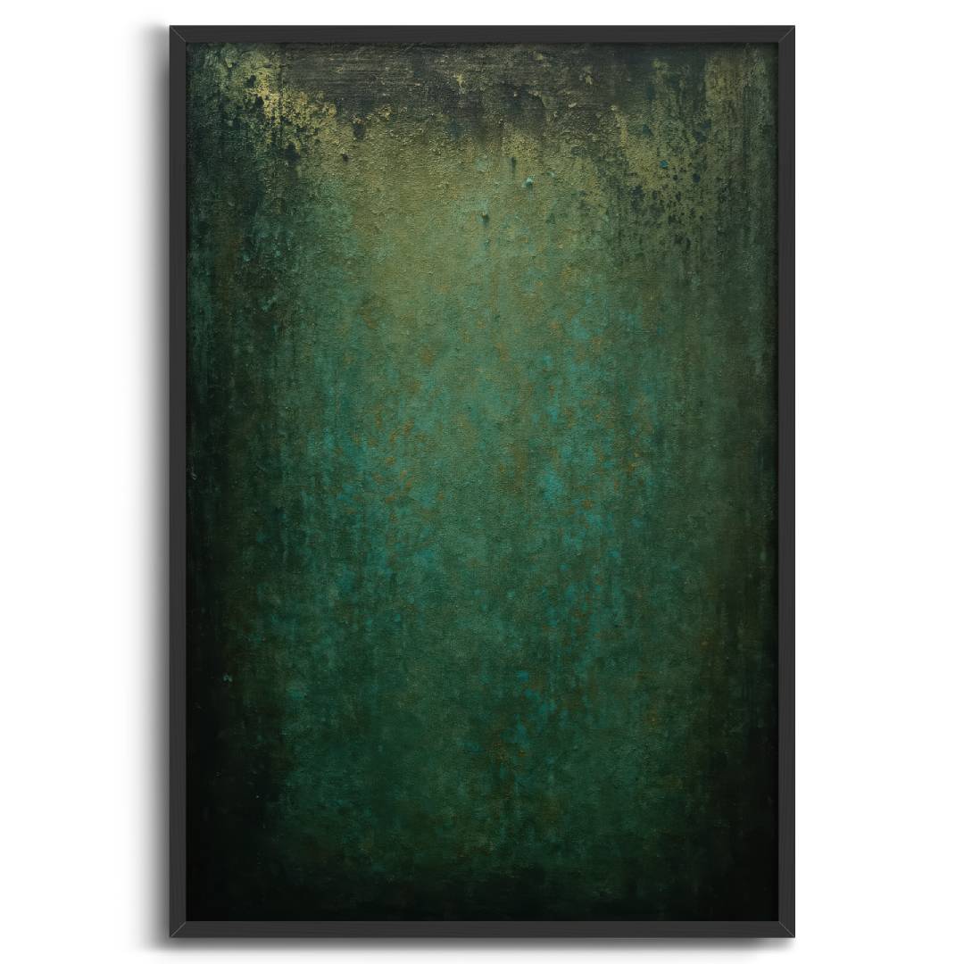 quadro moderno astratto verde riflessi oro neri cornice nera