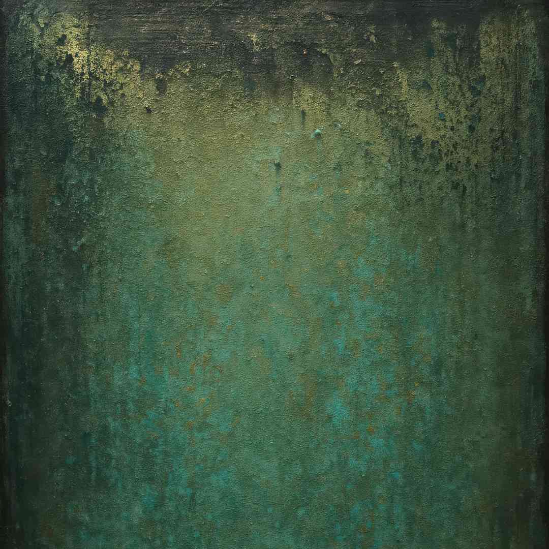 quadro moderno astratto verde riflessi oro neri tela dettaglio ravvicinato