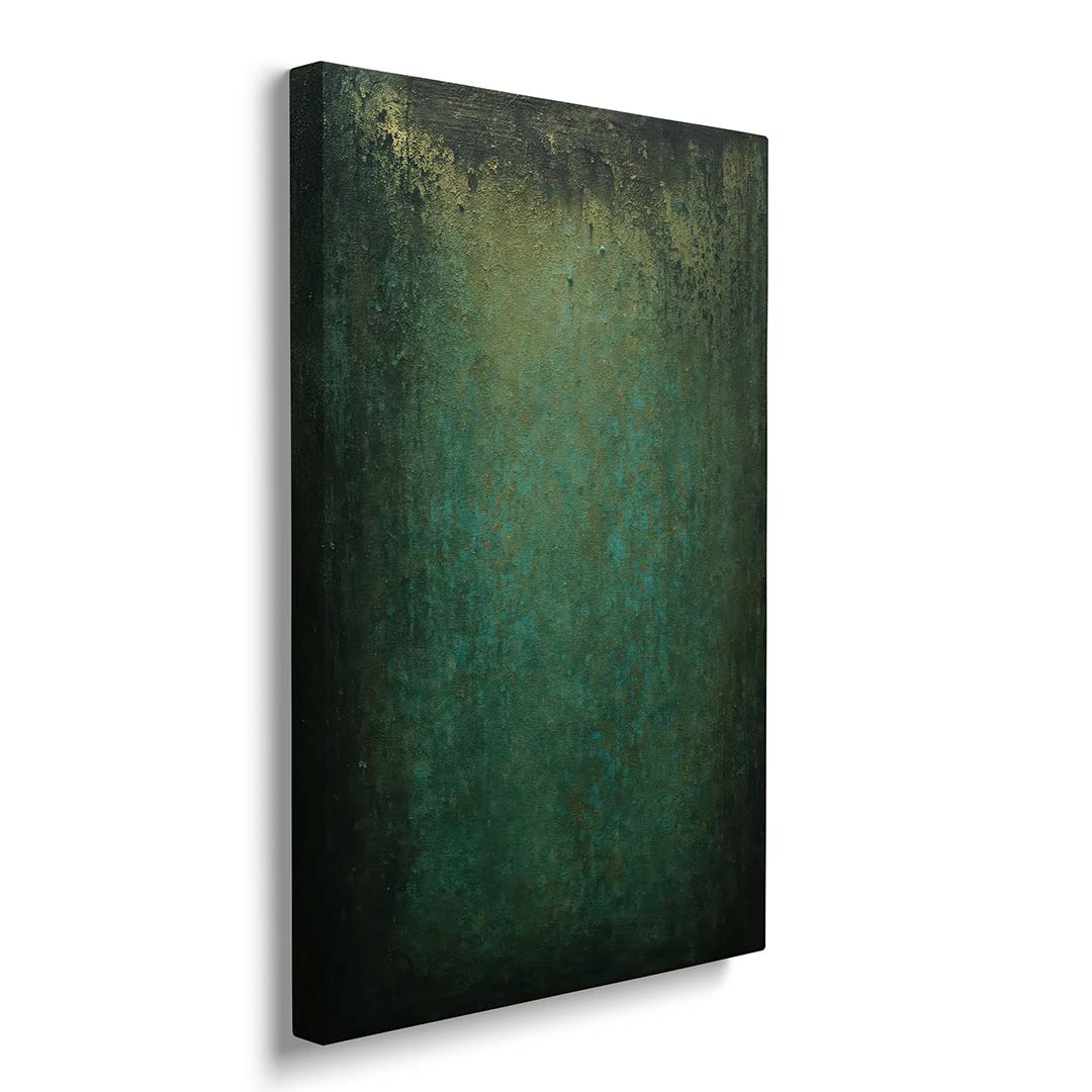quadro moderno astratto verde riflessi oro neri dettaglio telaio