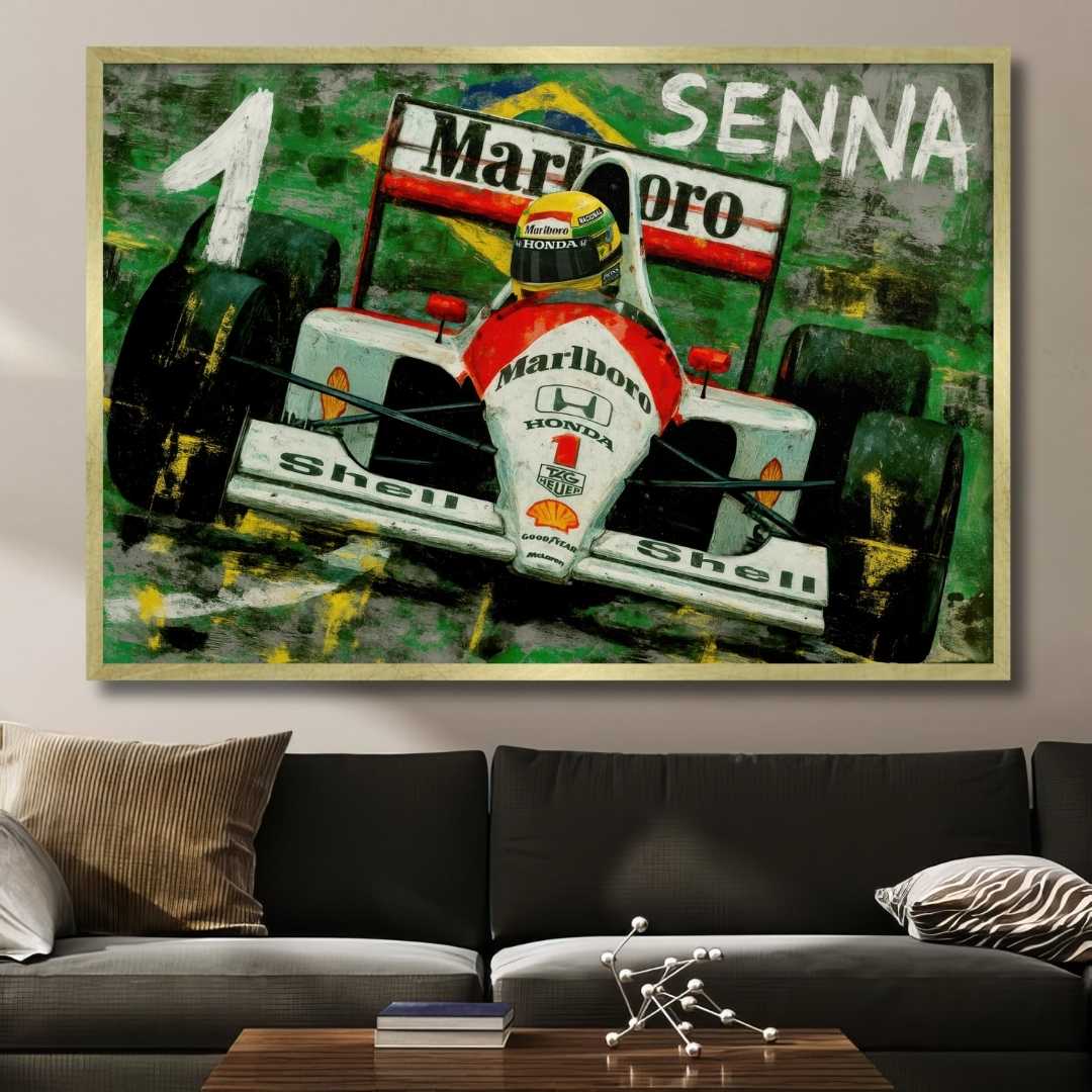quadro moderno ayrton senna formula 1 mclaren macchina appesa sala