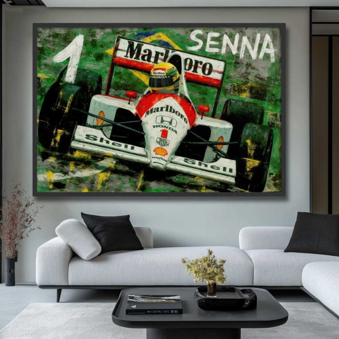 quadro moderno ayrton senna formula 1 mclaren macchina appesa soggiorno