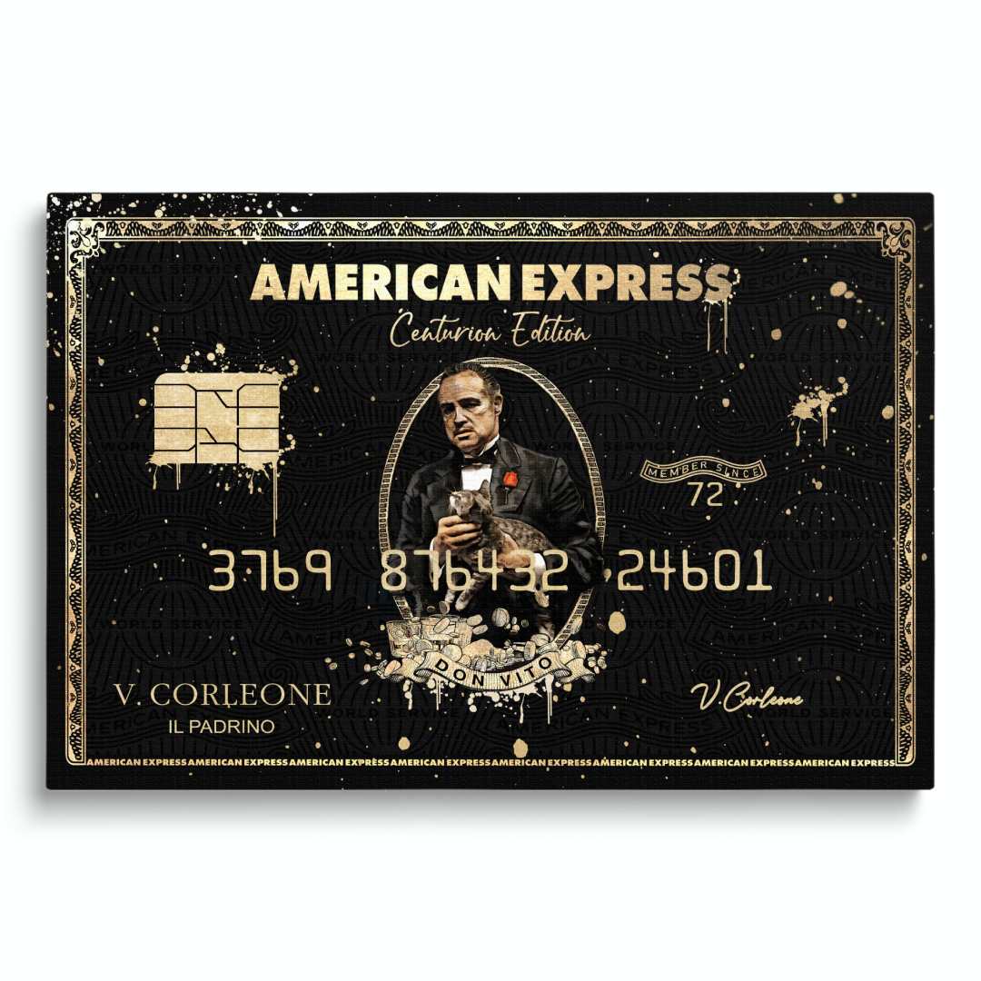 Stampa su tela moderna di un amex con all'interno il padrino, su sfondo bianco