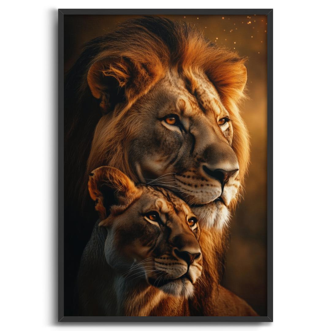 quadro moderno leoni coppia marito moglie leone leonessa cornice nera sfondo bianco