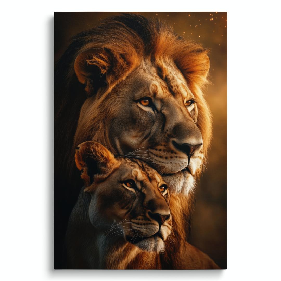 quadro moderno leoni coppia marito moglie leone leonessa sfondo bianco