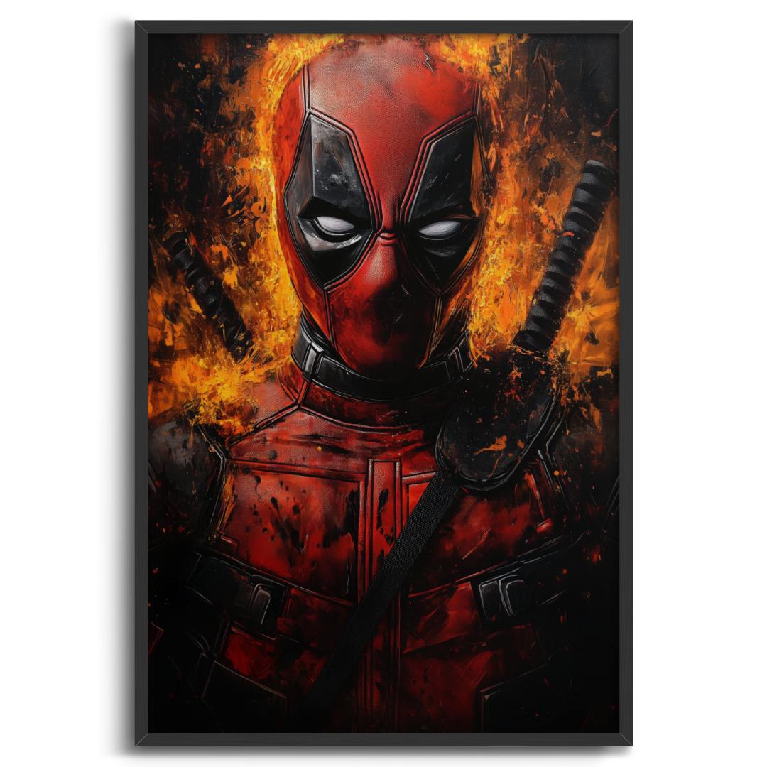 stampa su tela deadpool sfondo bianco cornice nera