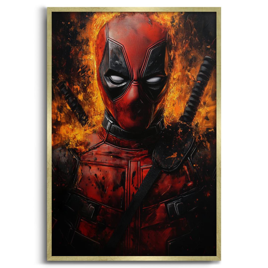 stampa su tela deadpool sfondo bianco cornice oro