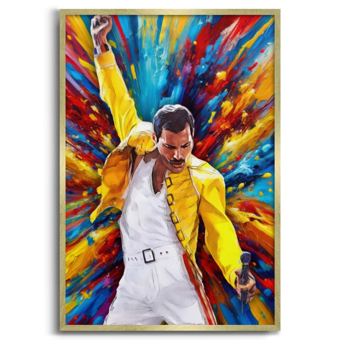 stampa su tela freddie mercury queen colorato quadro moderno sfondo bianco cornice oro