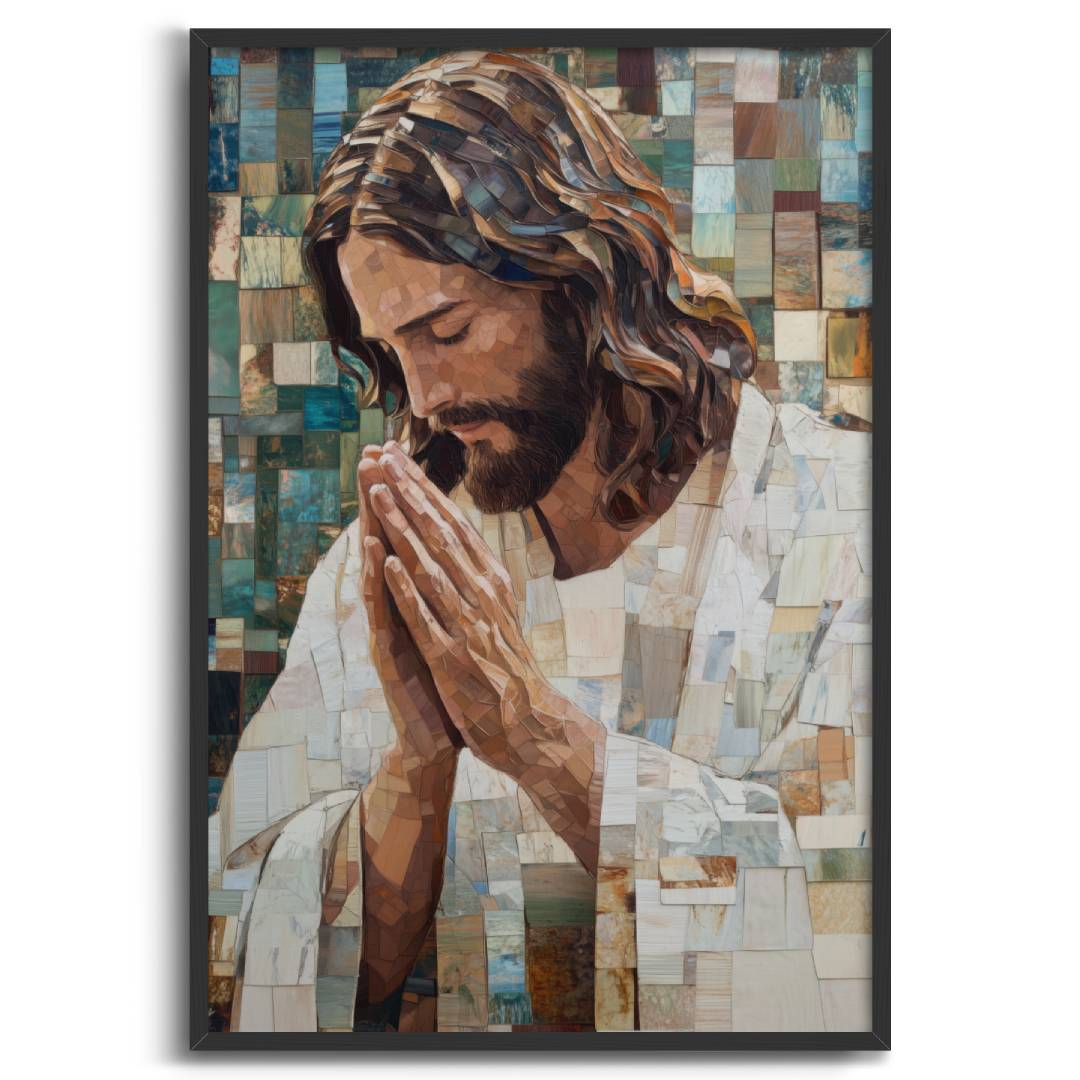 quadro moderno gesu cristiano preghiera cornice nera sfondo bianco