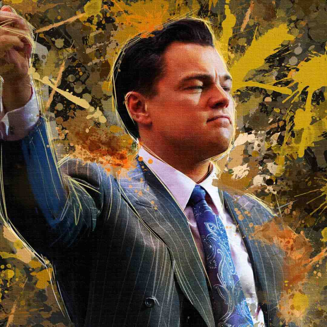 dettaglio di dicaprio, stampa su tela pop art di Jordan Belfort di The Wolf of Wall Street