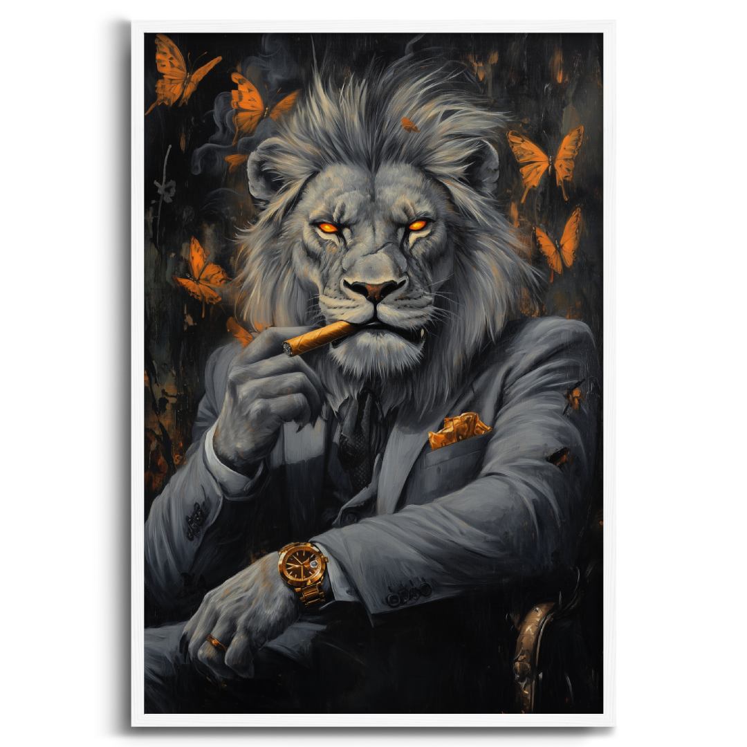 quadro leone boss business quadro moderno cornice bianca sfondo bianco