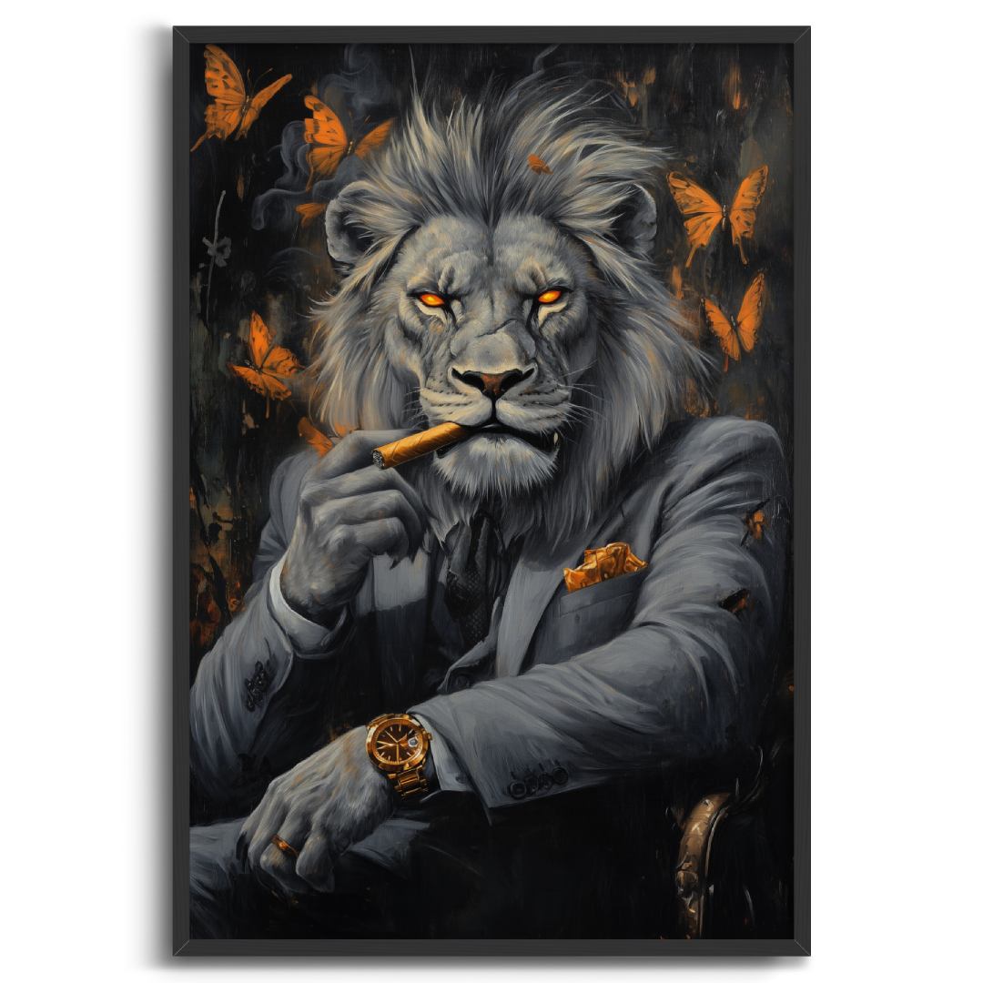 quadro leone boss business quadro moderno cornice nera sfondo bianco
