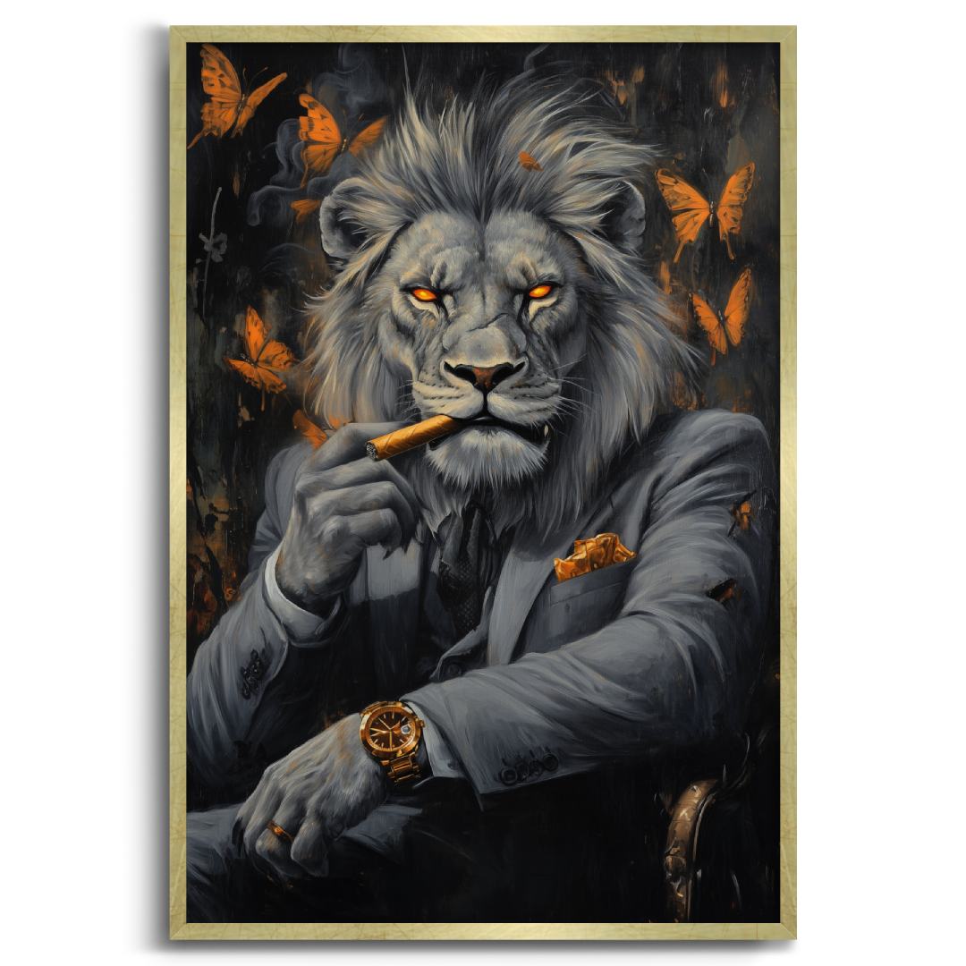 quadro leone boss business quadro moderno cornice oro sfondo bianco