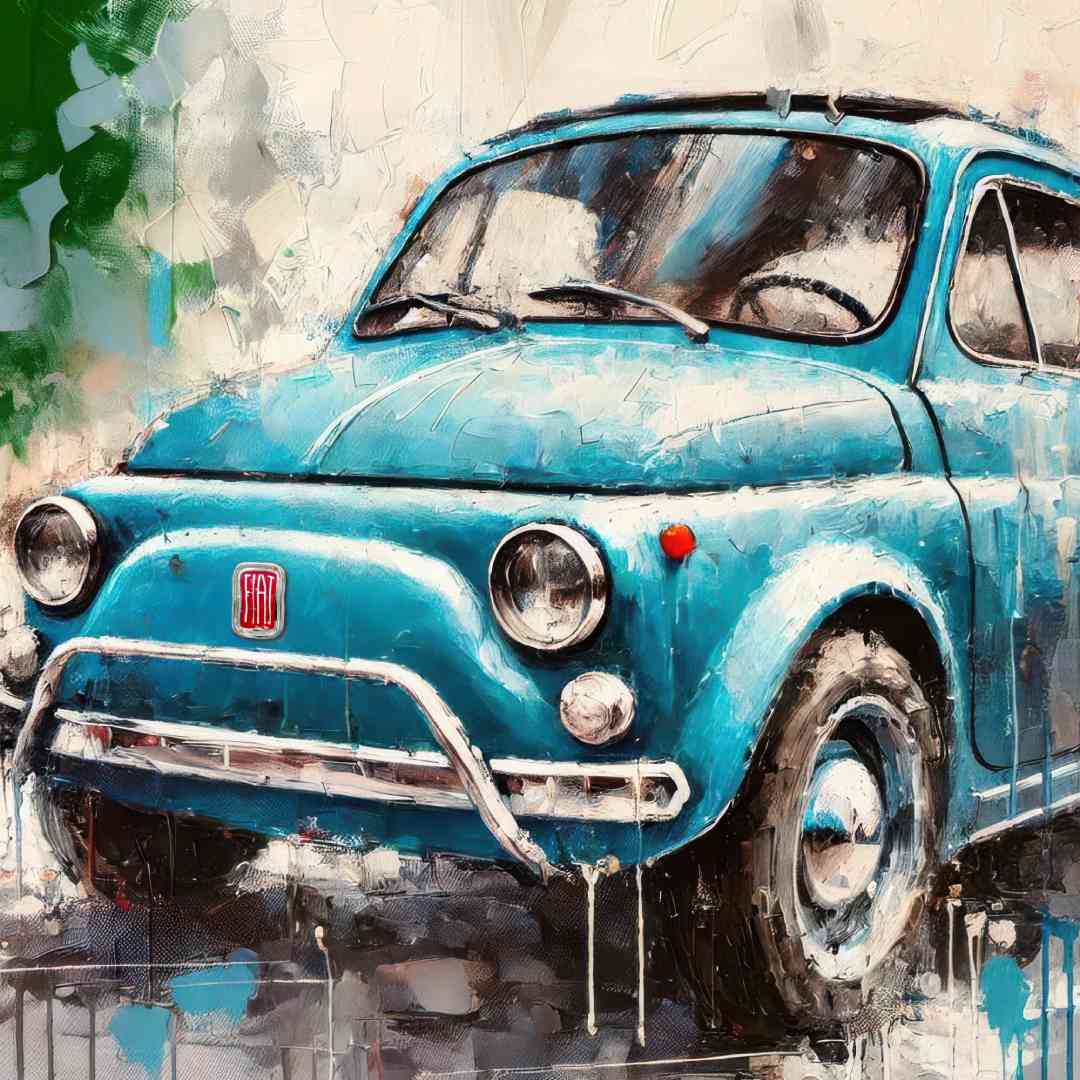 quadro moderno fiat 500 vintage blu bandiera italiana tela ravvicinata