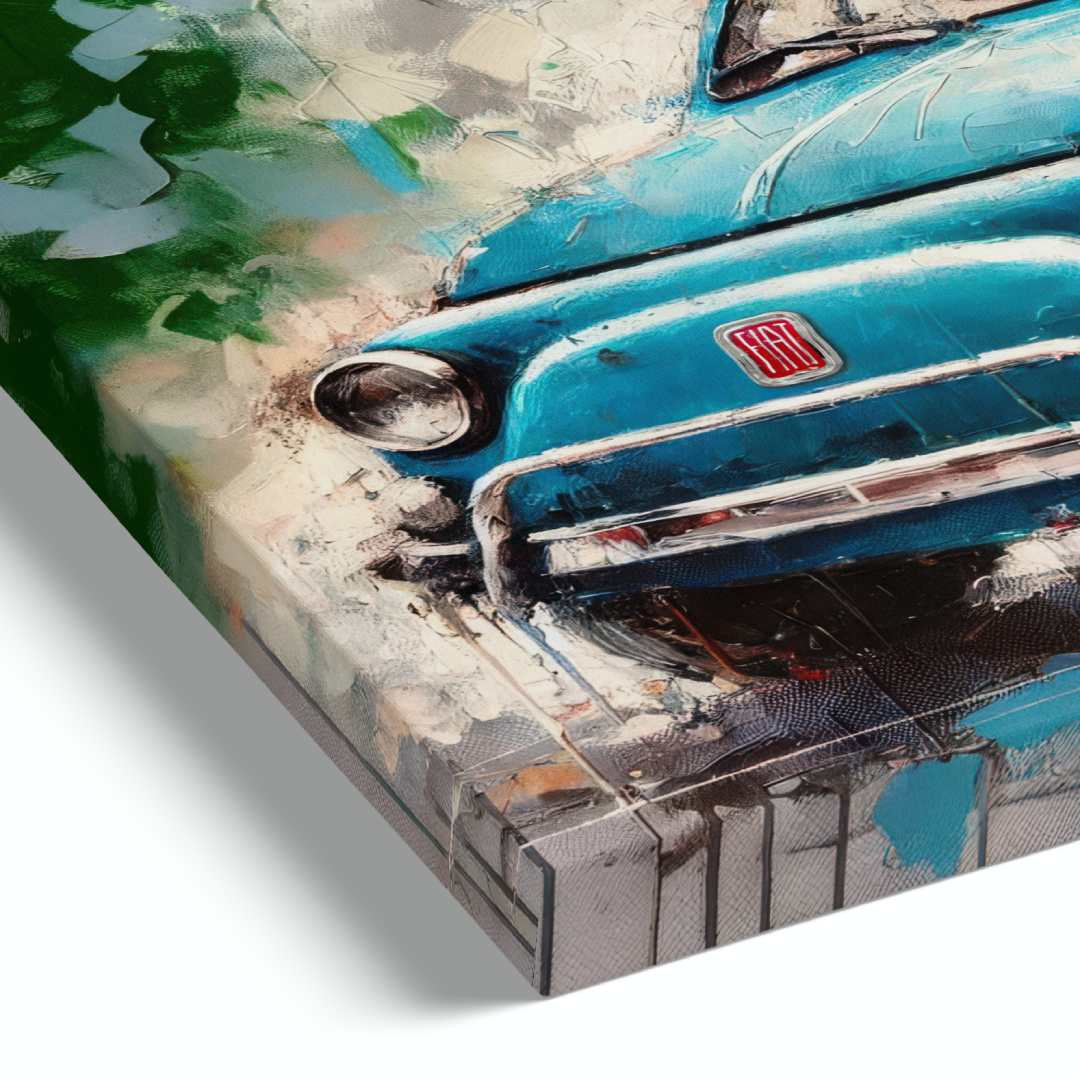 quadro moderno fiat 500 vintage blu bandiera italiana dettaglio telaio