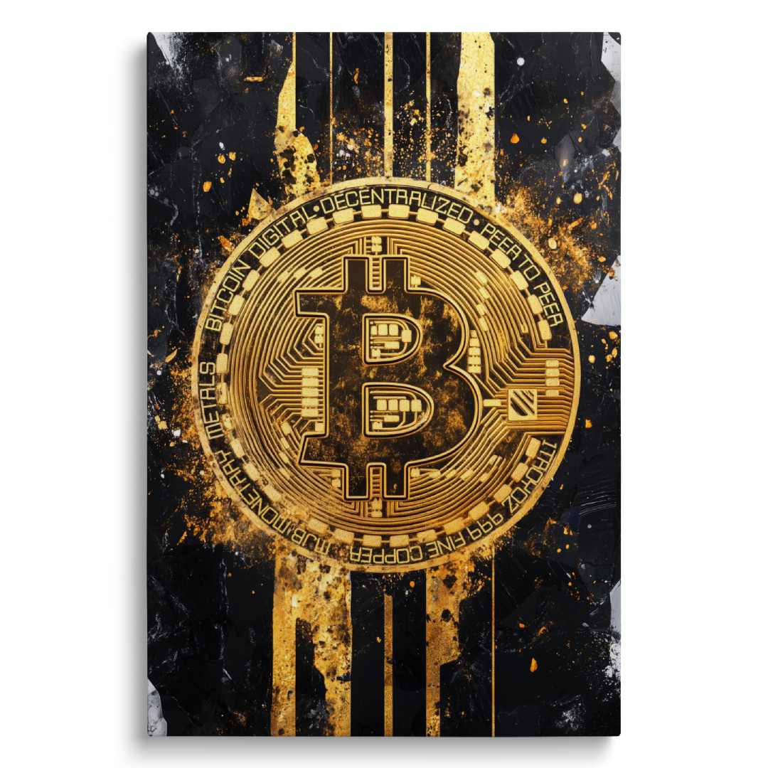 stampa su tela moderna bitcoin cripto oro nera su sfondo bianco