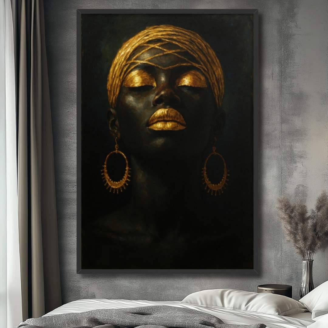 quadro moderno donna africana gioielli oro appesa camera
