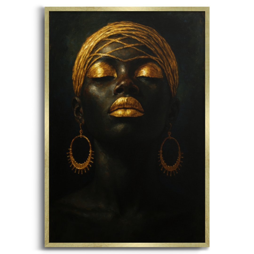 quadro moderno donna africana gioielli oro cornice oro