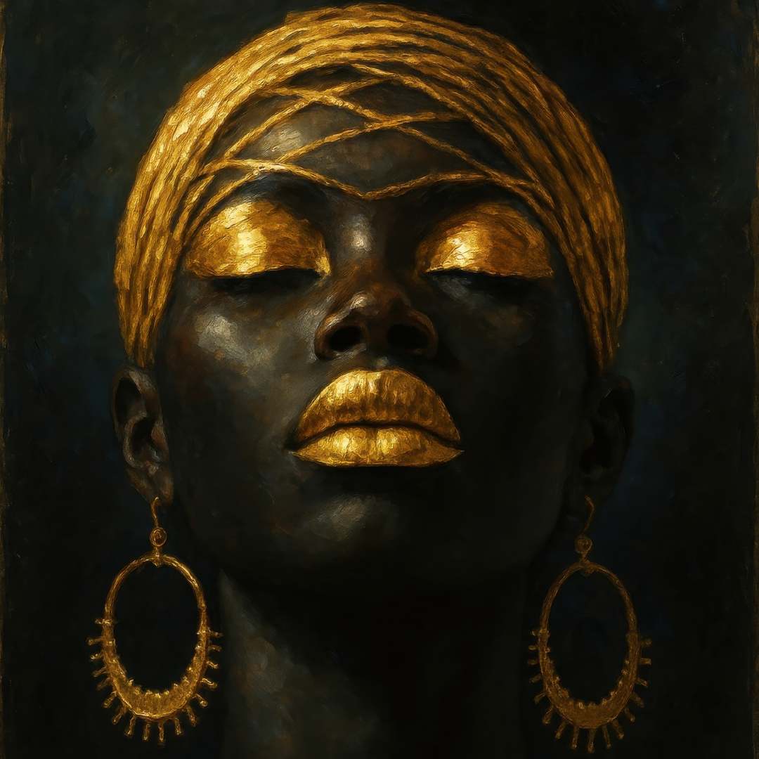 quadro moderno donna africana gioielli oro dettaglio tela